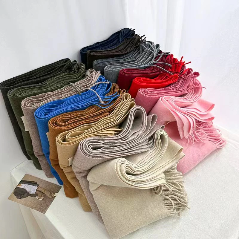 jeep新款纯色围巾女秋冬氛围感红色围巾保暖羊毛混纺披肩韩版围脖