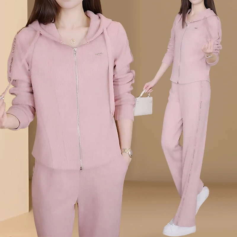 休闲运动套装女2025春秋季新款时尚洋气连帽卫衣显瘦阔腿裤两件套