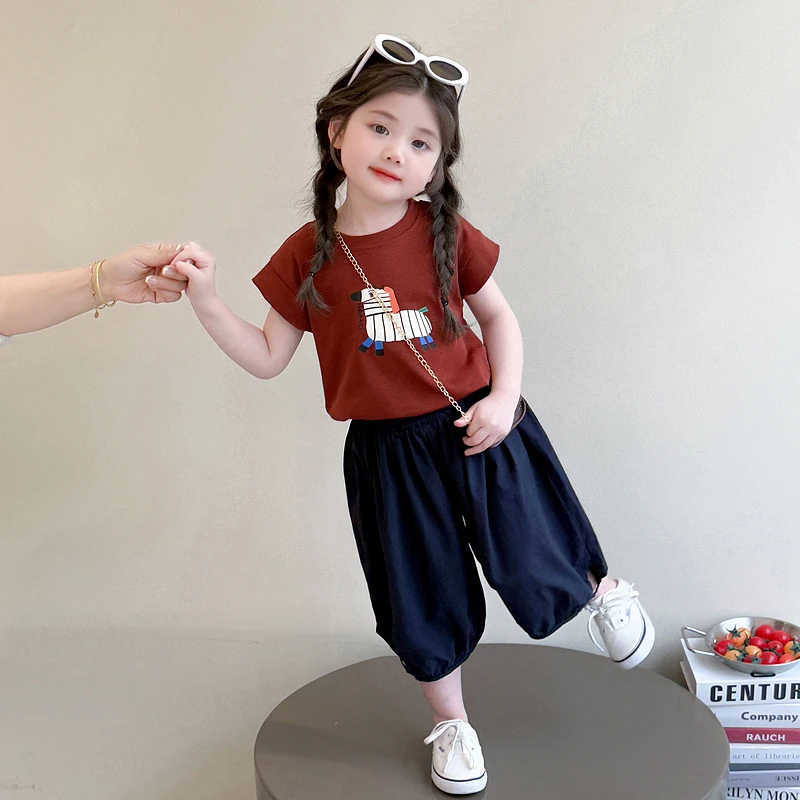 女童短袖套装洋气儿童夏季新款韩范女宝宝灯笼裤两件套小女孩时髦