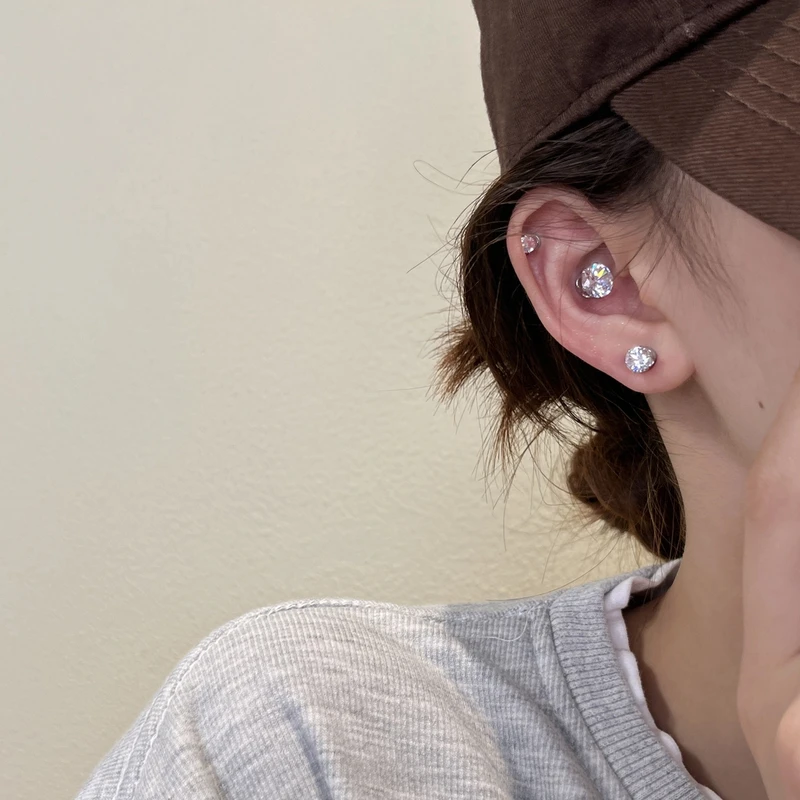 锌合金玻璃耳饰 巨闪磁吸耳蜗钉耳夹甜酷无耳洞可戴ins风-SX