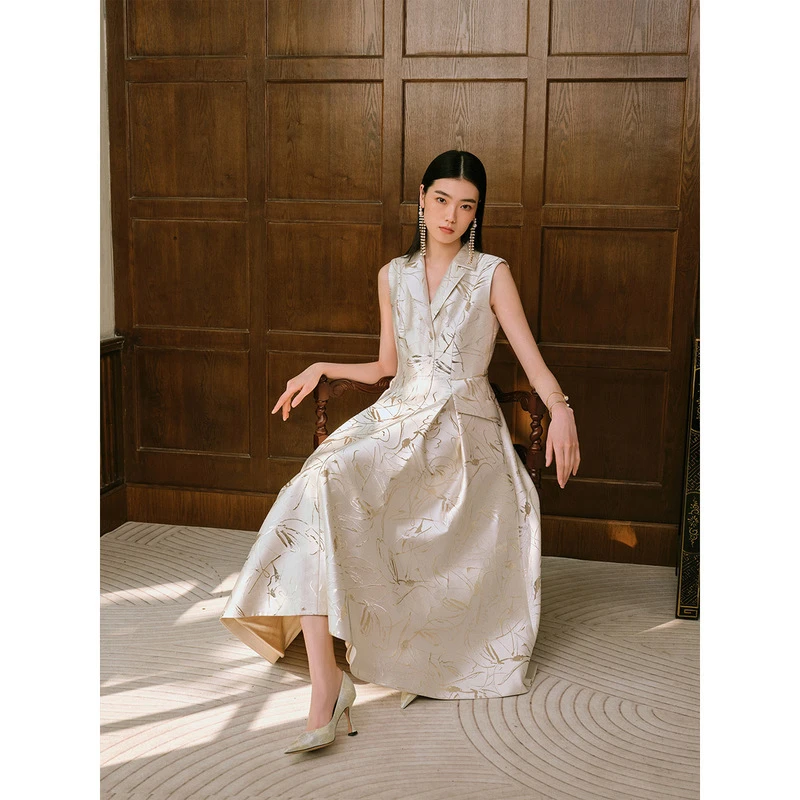 Song of Song歌中歌春夏杏色高定无袖礼服连衣裙5C33205025