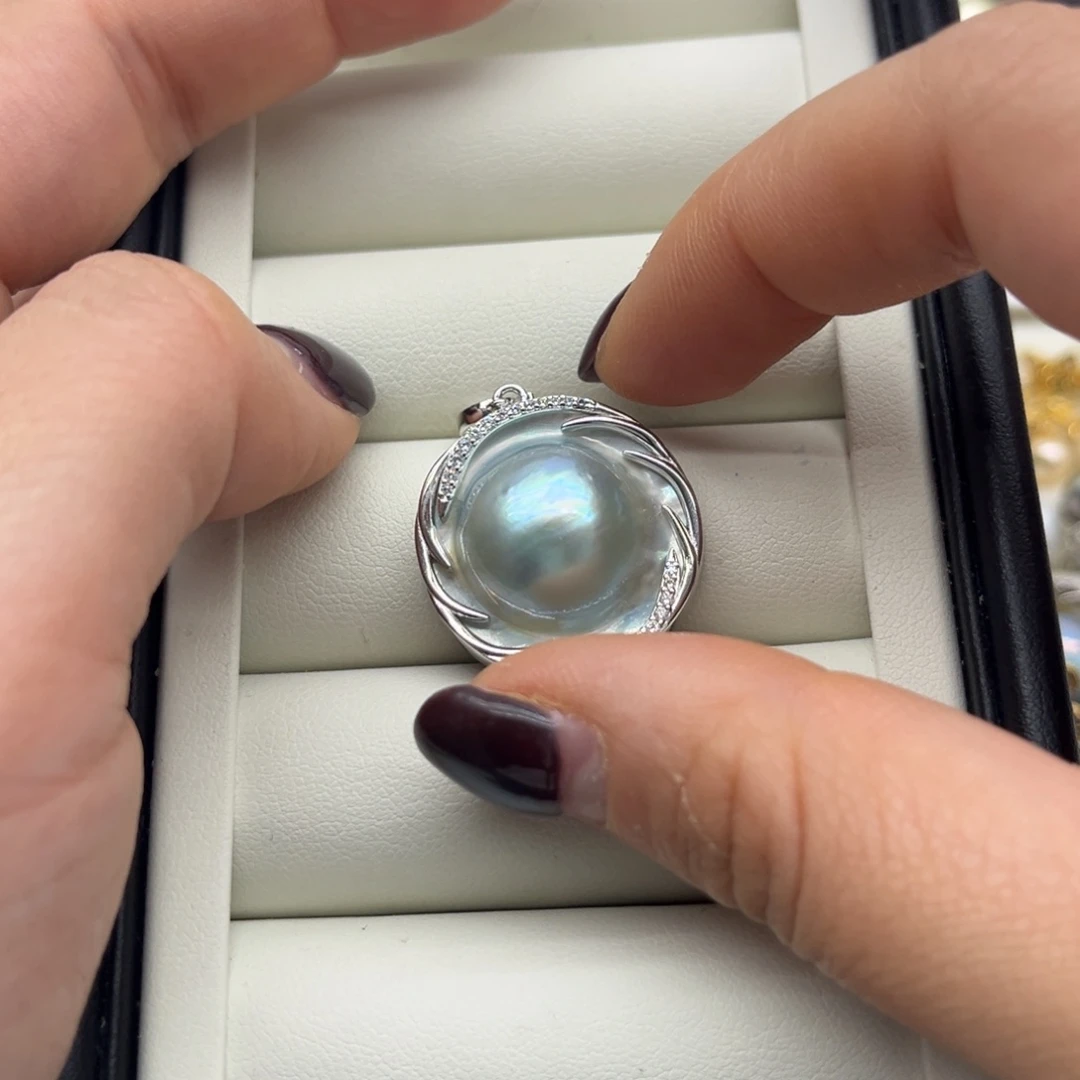 吊坠(不含链)银S925镶嵌拼合珍珠（马贝珠）