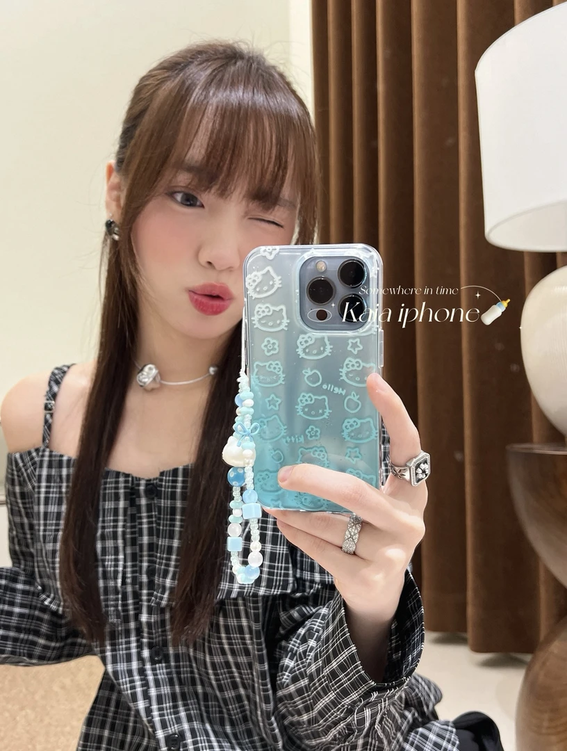 卡通渐变蓝线条哈喽kt凯蒂猫适用苹果16promax手机壳iphone13新款