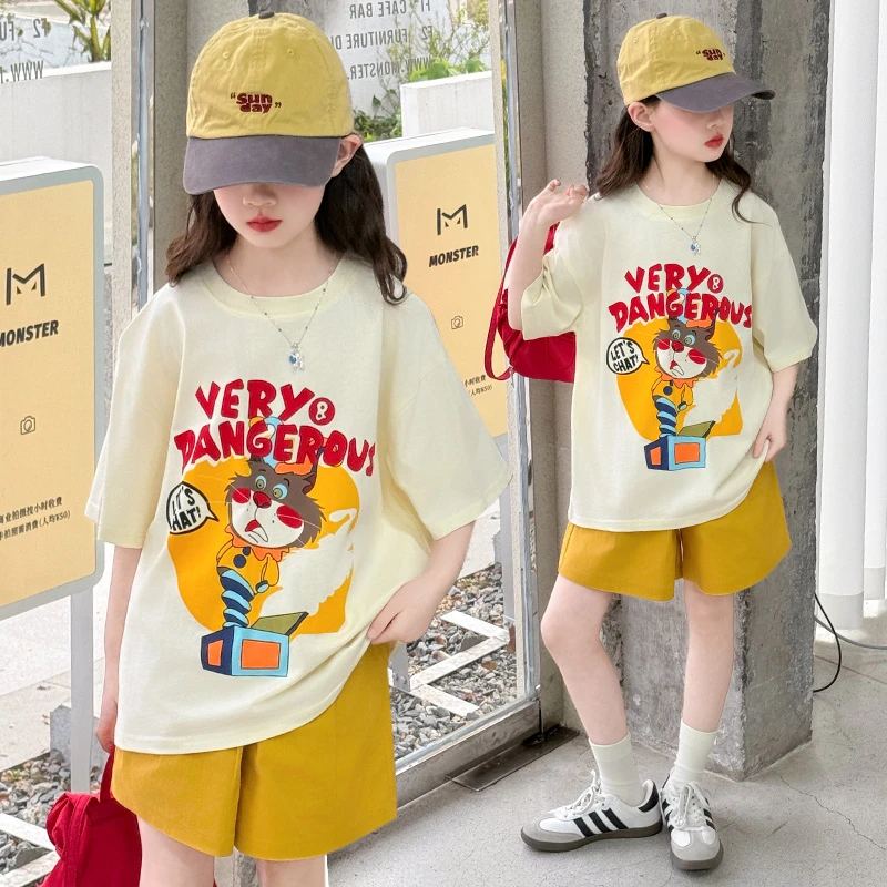 女童夏套装2025新款女大童夏季短袖短裤两件套初中生女孩夏装上衣