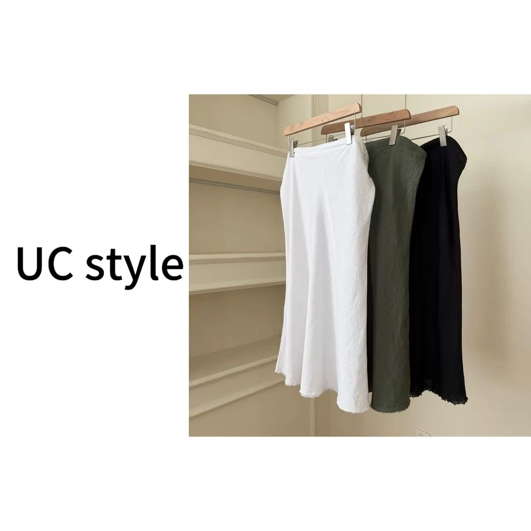 【UC STYLE】A8722亚麻抽绳碎碎边半裙主播穿S码