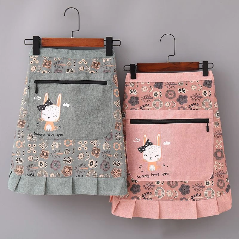 春夏新款薄款半身围裙家用厨房防污耐磨帆布围腰成人做饭半截工作