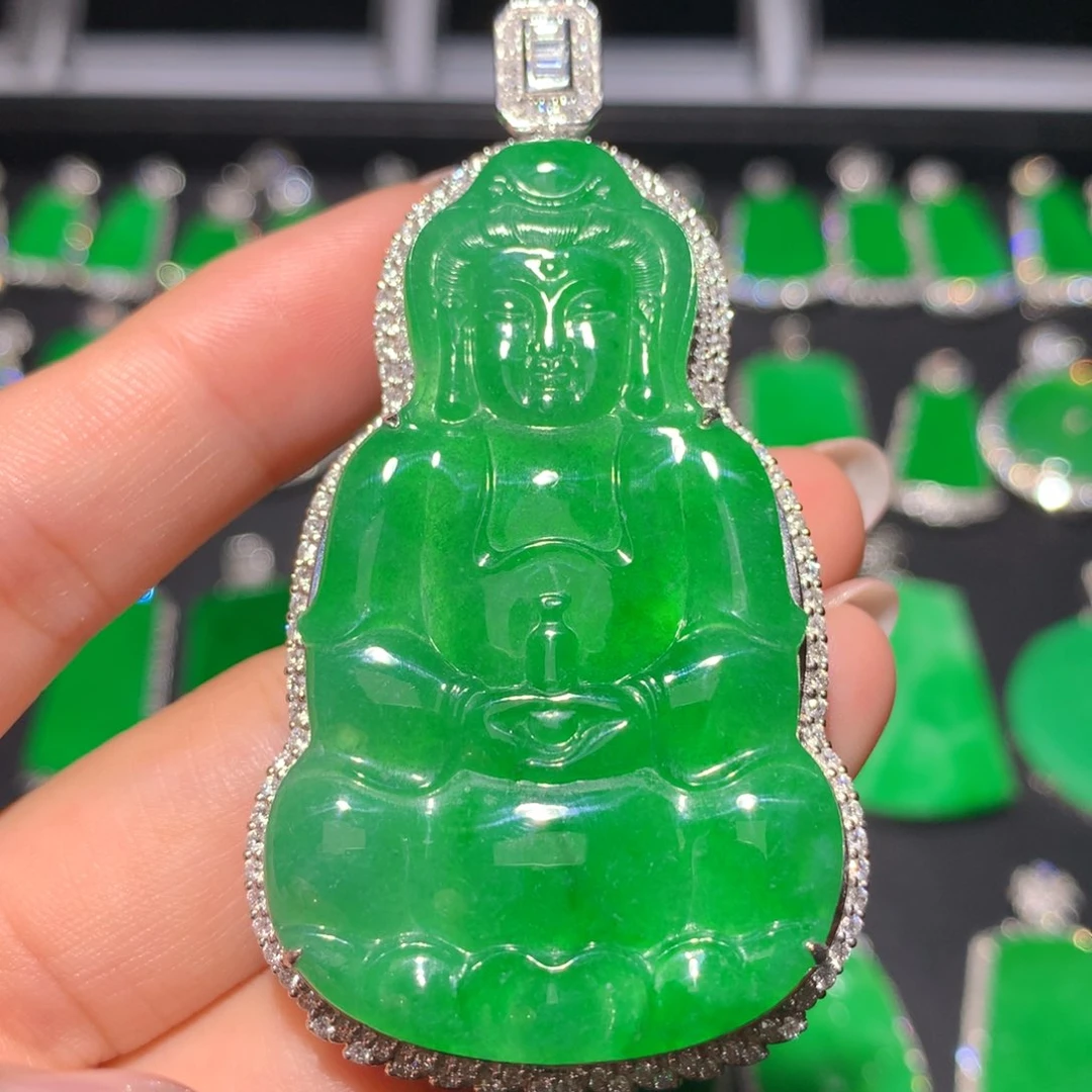 翡翠18K金镶嵌吊坠(不含链)翡翠