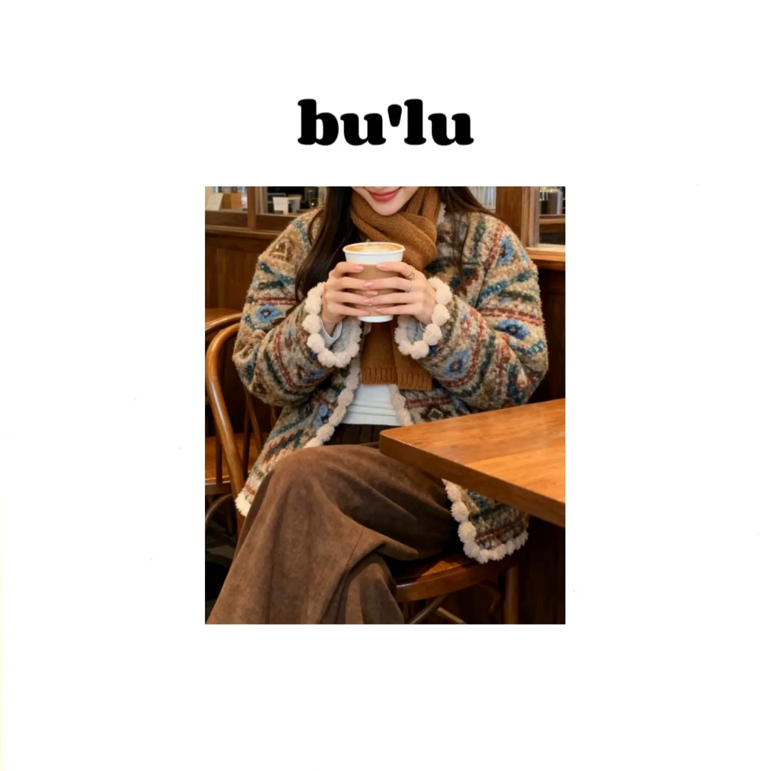 bu'lu “一见倾心”秋冬毛呢圈圈保暖民族风复古外套