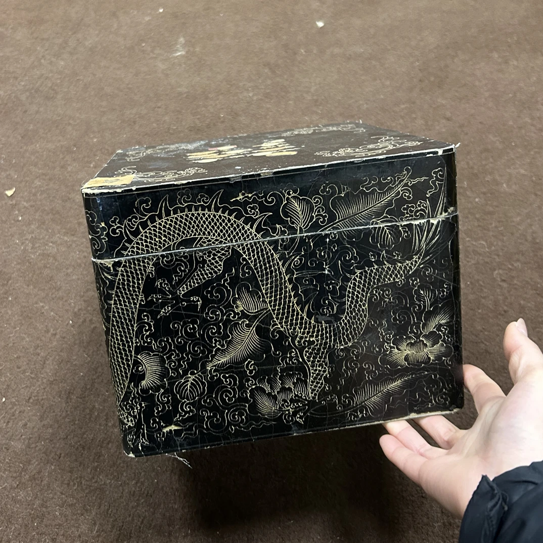 【闪购商品】先拍后开 大黑漆木箱木摆件复古工艺