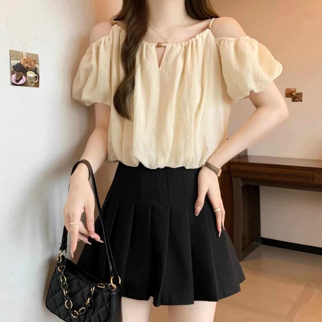 (231-240)女神时尚泡泡袖夏季必备气质修身显瘦简约时尚连衣裙