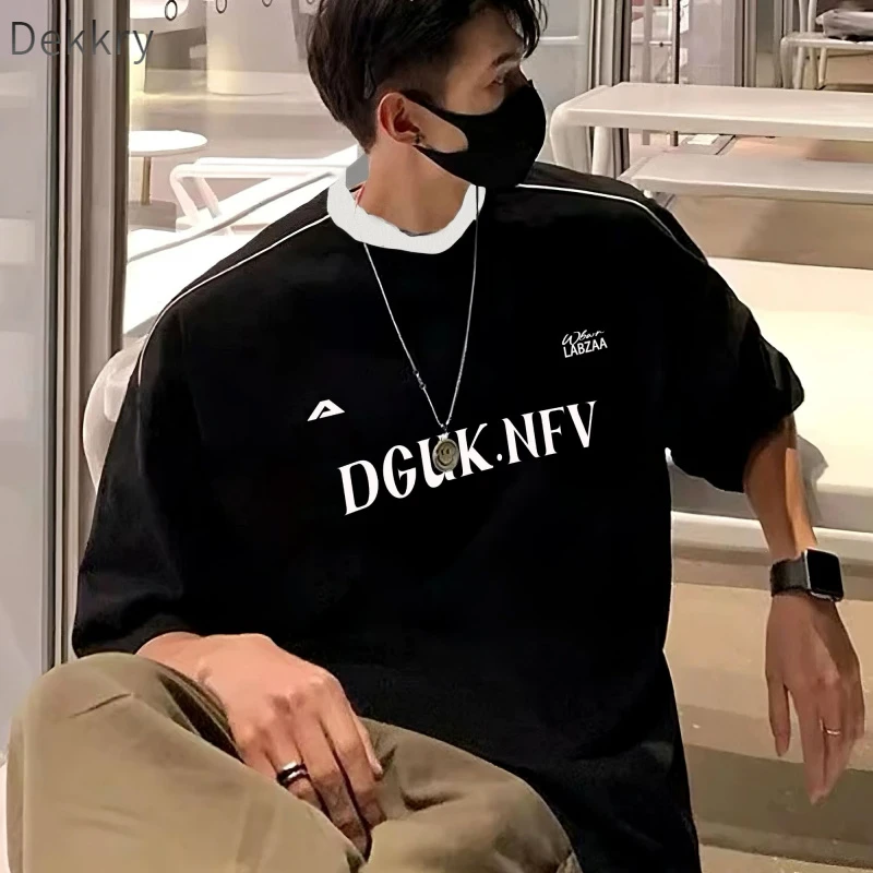 Dekkry青年短袖休闲夏季字母T恤潮流情侣时尚圆领百搭宽松半袖