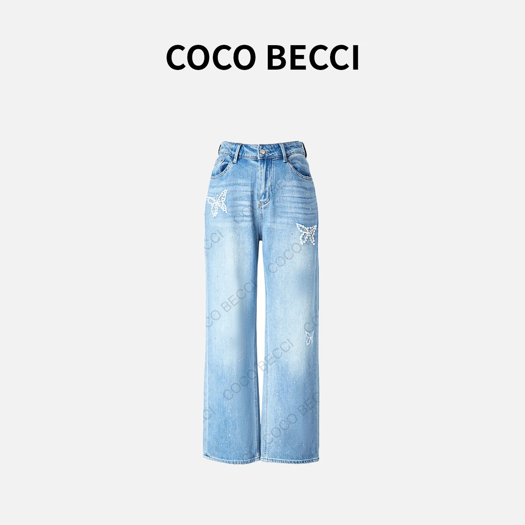 COCO BECCI【蝴蝶牛仔】休闲水洗烫钻牛仔裤女YT25JS620012