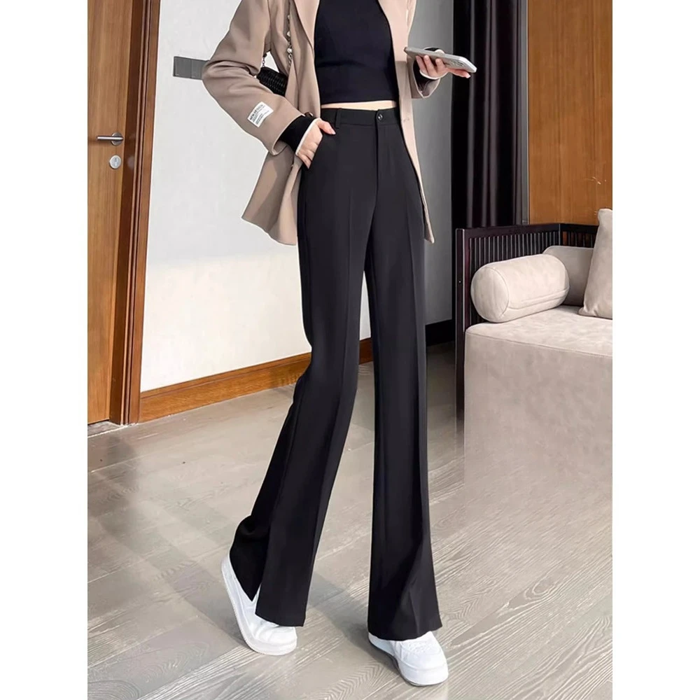 西装裤微喇裤女款2025夏季开衩喇叭裤高腰显瘦垂感贴身修身休闲裤