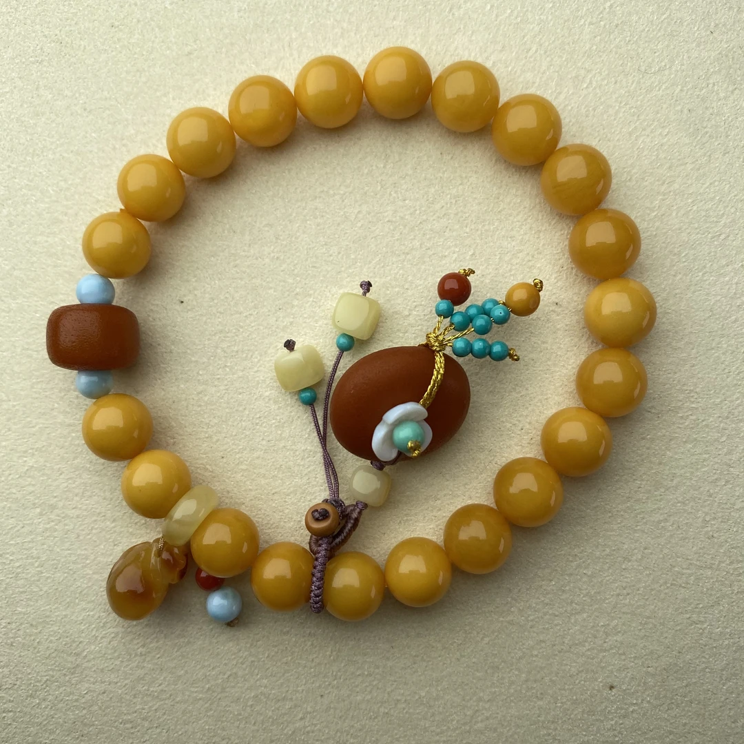 俄料鸡油黄蜜蜡单圈手链满蜜满蜡S080D