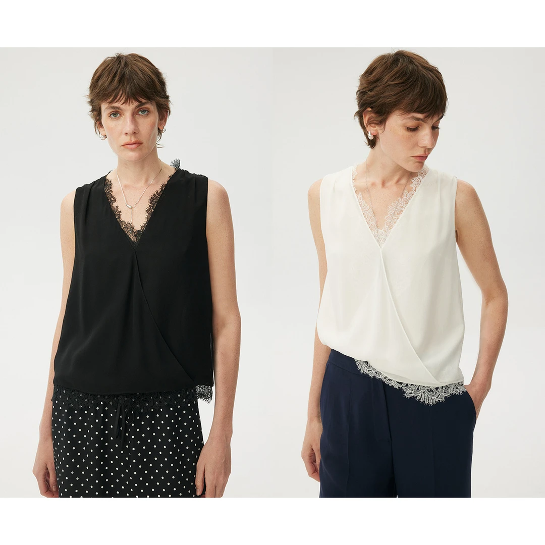 MARIUS"夜百合"10MM乔其6A级经纬强捻蕾丝背心