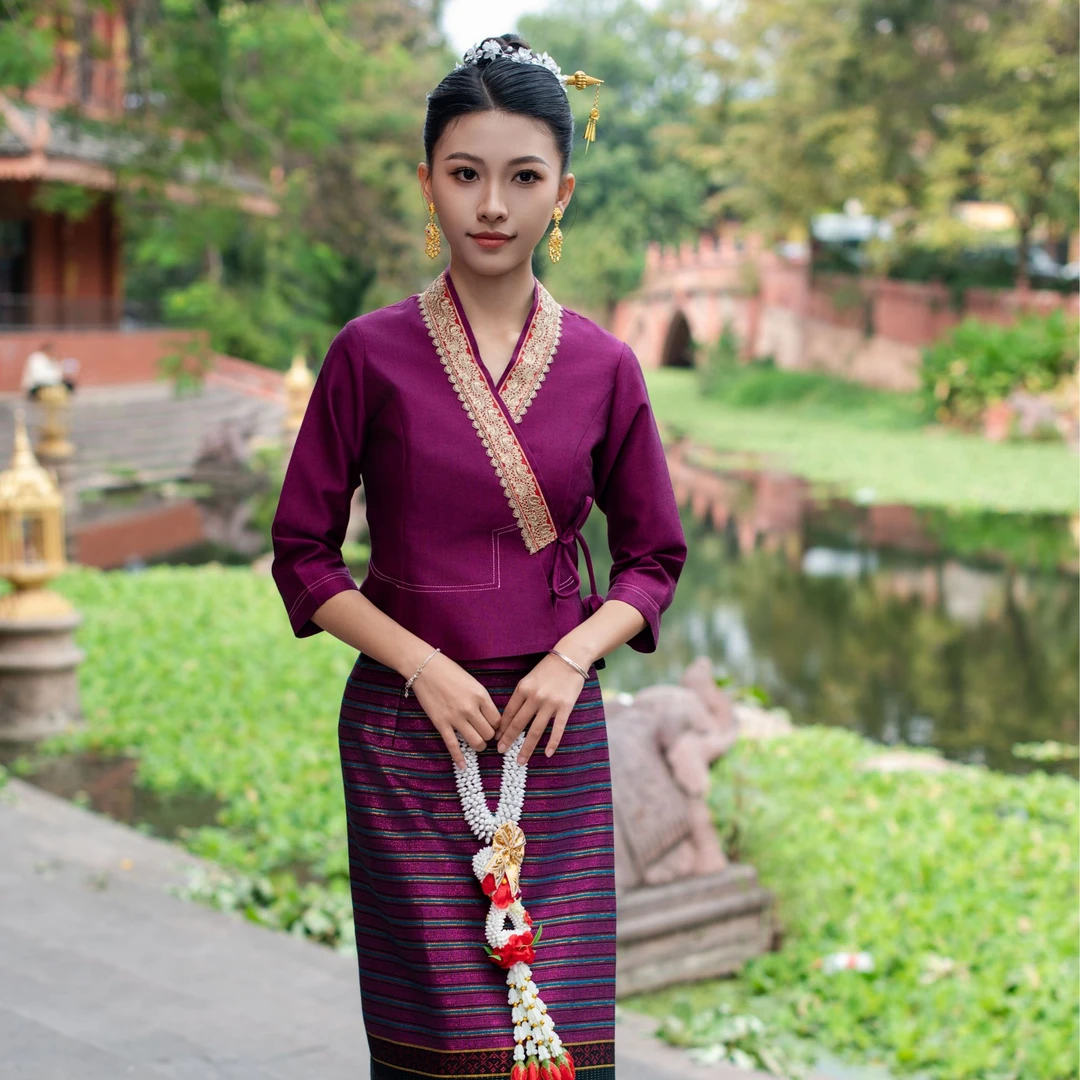 泰锦西双版纳傣族传统气质绛紫色裙子织布新款民族风舞台茶服套装