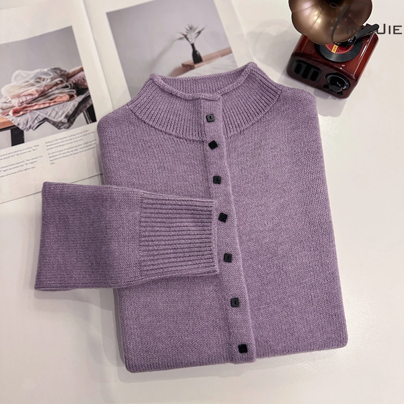 【曼切斯特】精致感时尚秋冬休闲百搭洋气高级纯色优雅紫毛衣B2162