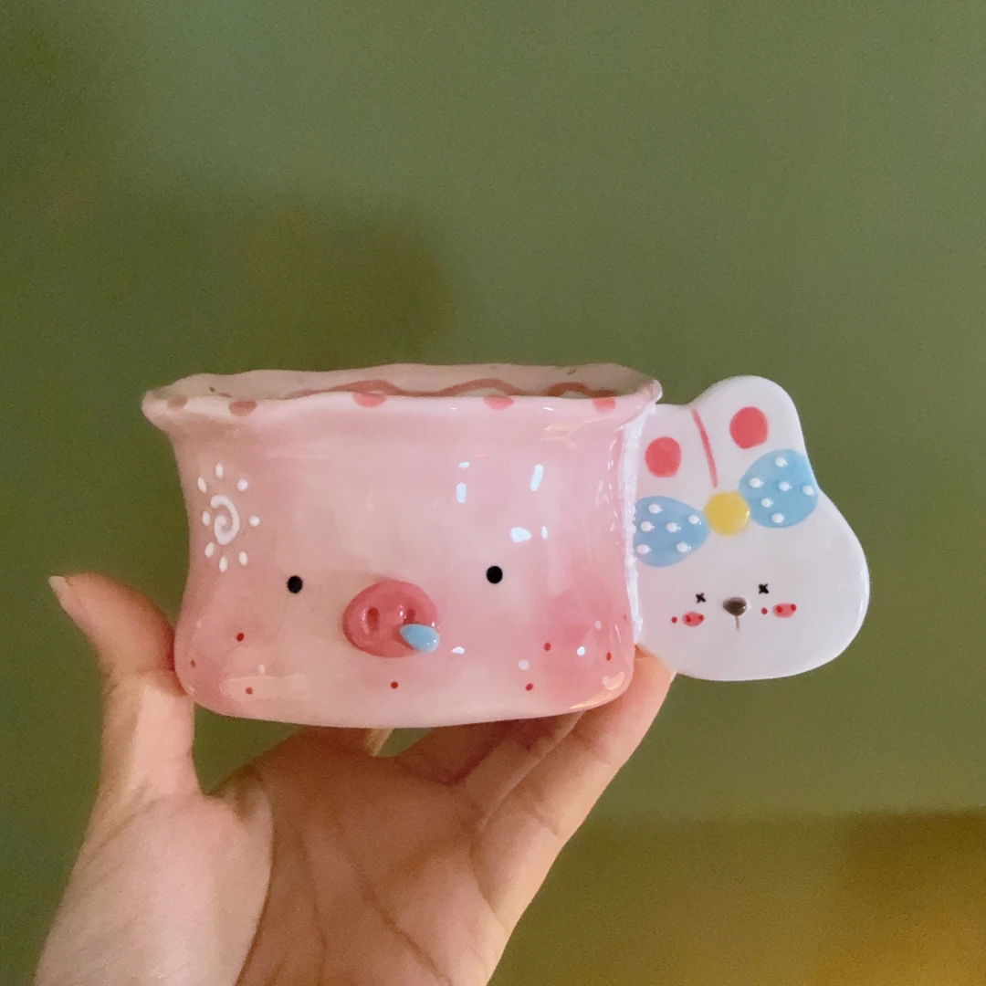 原来是泥手作可爱陶瓷杯景德镇咖啡杯2491