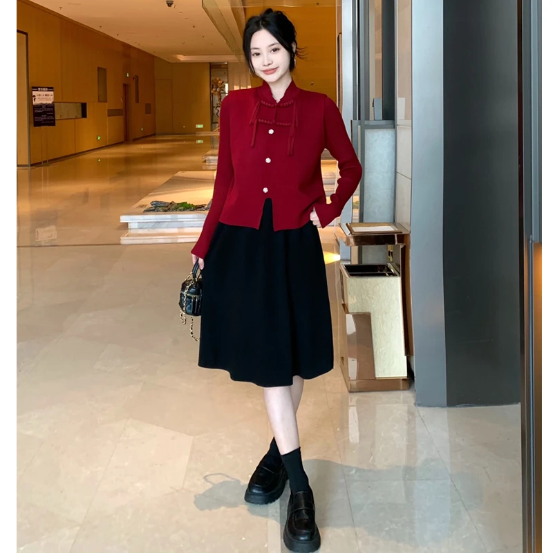 【韩墨墨】新中式国风时尚套装马甲裙子两件套针织连衣裙8800