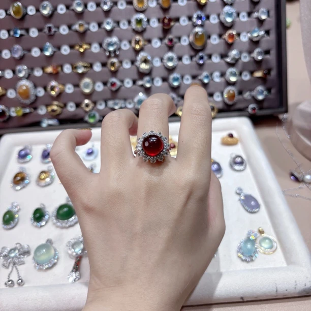 石榴石戒指925银活口可调节不掉色时尚百搭款2025款
