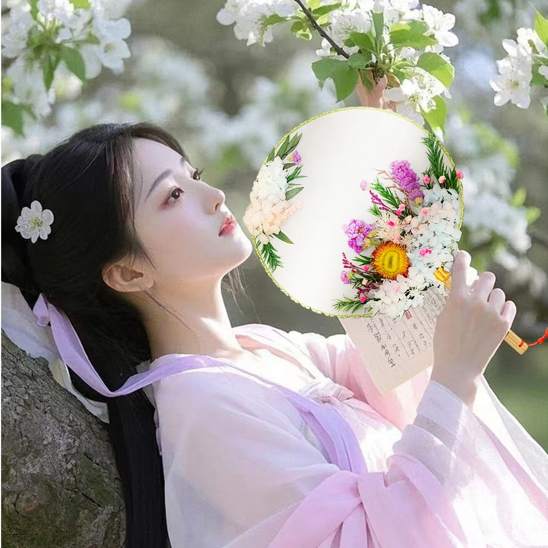 干花团扇汉服配饰古风团扇干花DIY成品永生花汉服搭配汉服拼搭