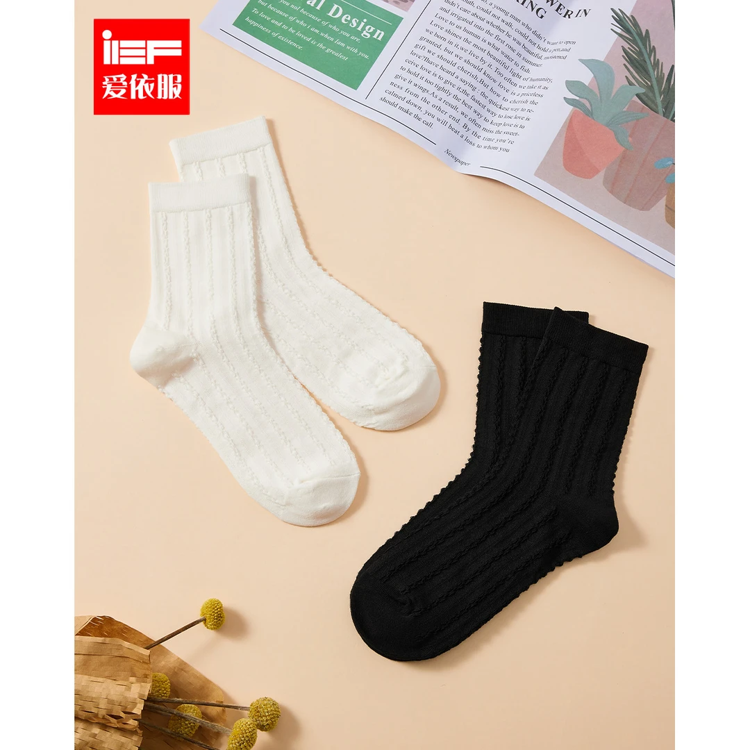 IEF/爱依服中筒袜2025新款可爱日系JK麻花辫Lolita纯色百搭袜子