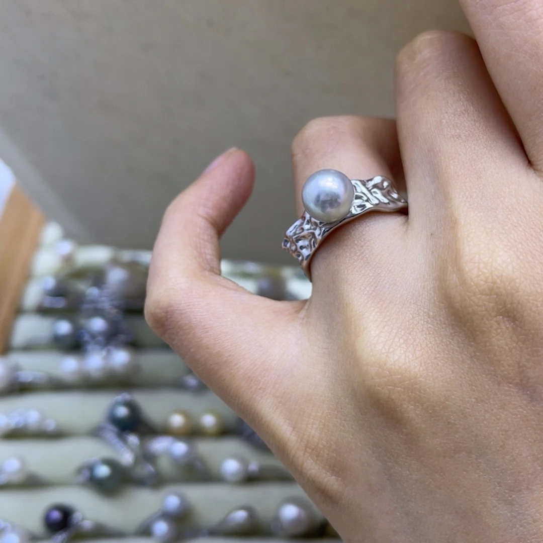 戒指银S925镶嵌海水珍珠