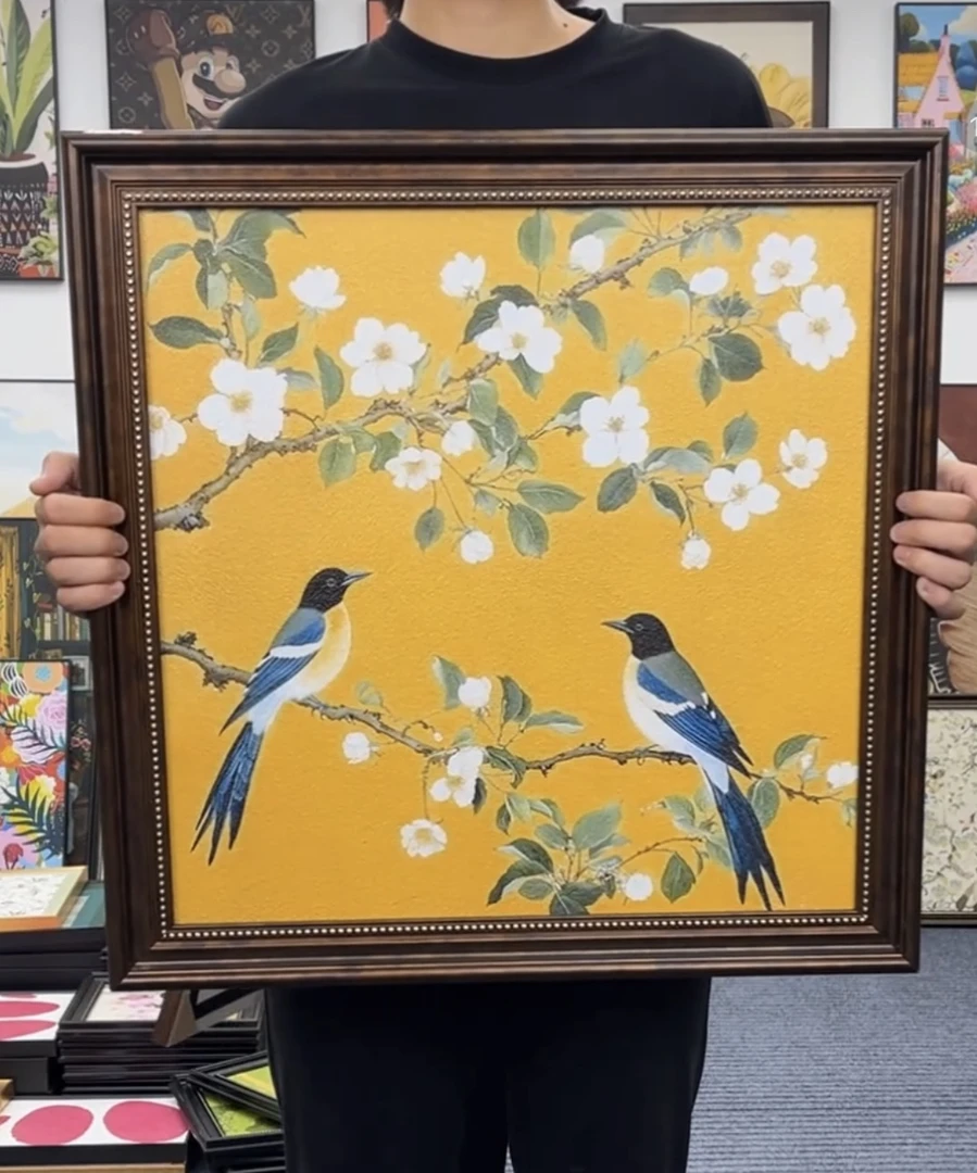 喜上眉梢中古风客厅装饰画玄关画法式原创卧室床头挂画G01