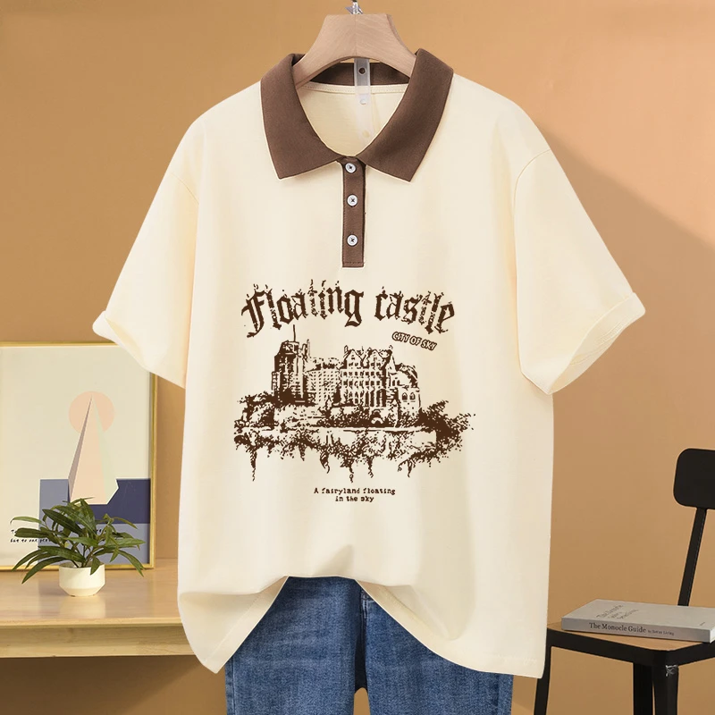 oversize宽松夏季大码POLO领纯棉短袖t恤女设计感小众显瘦上衣服