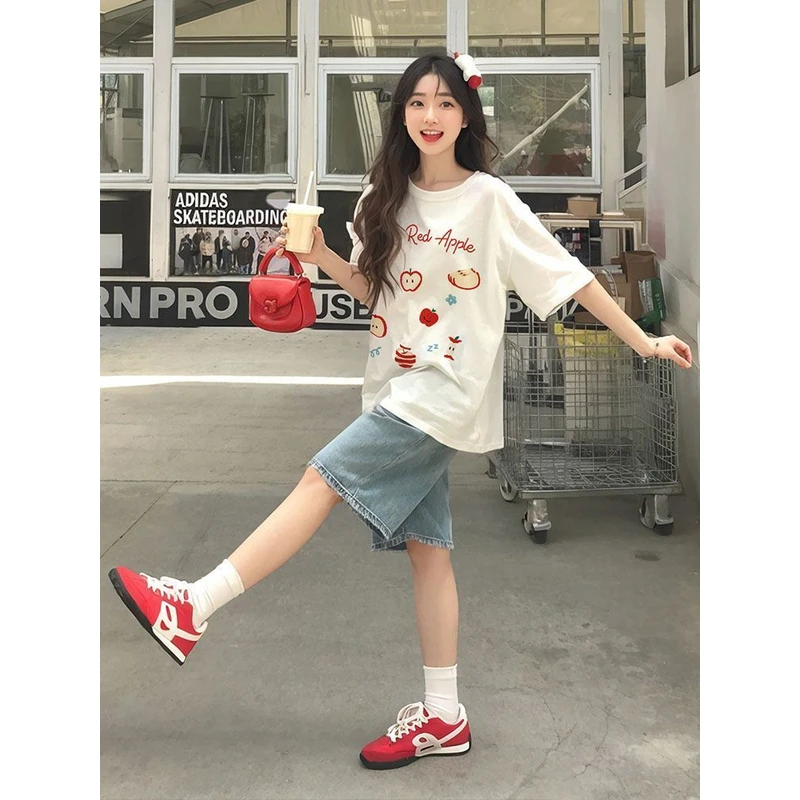 【ZHAP】短袖夏日小众趣味水果印花短袖新款宽松甜辣T恤修身上衣