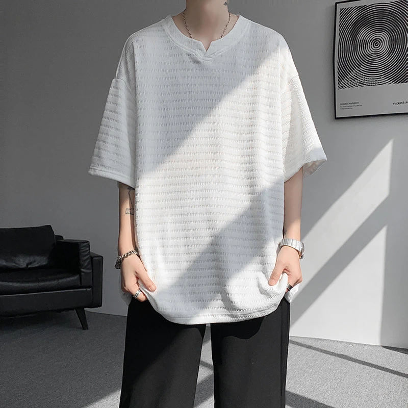 宣树原创工作室2025夏季新款肌理感面料个性宽松简约短袖T恤