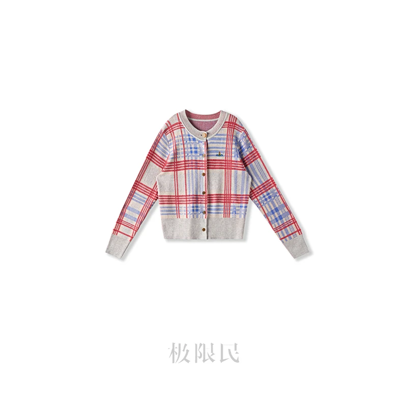 极限民《苏格兰调》秋季撞色格纹绵羊毛合体显瘦减龄上衣F5314S1702