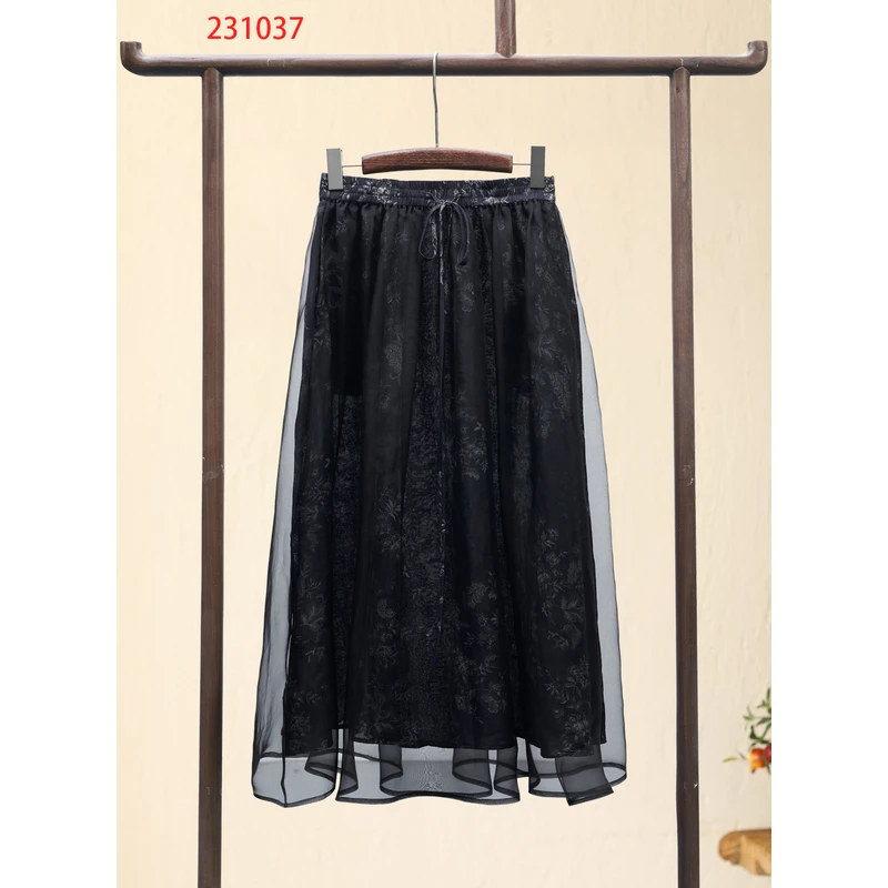 商隐水（再见时光）百搭中式宽松国风重工复古刺绣休闲半身裙