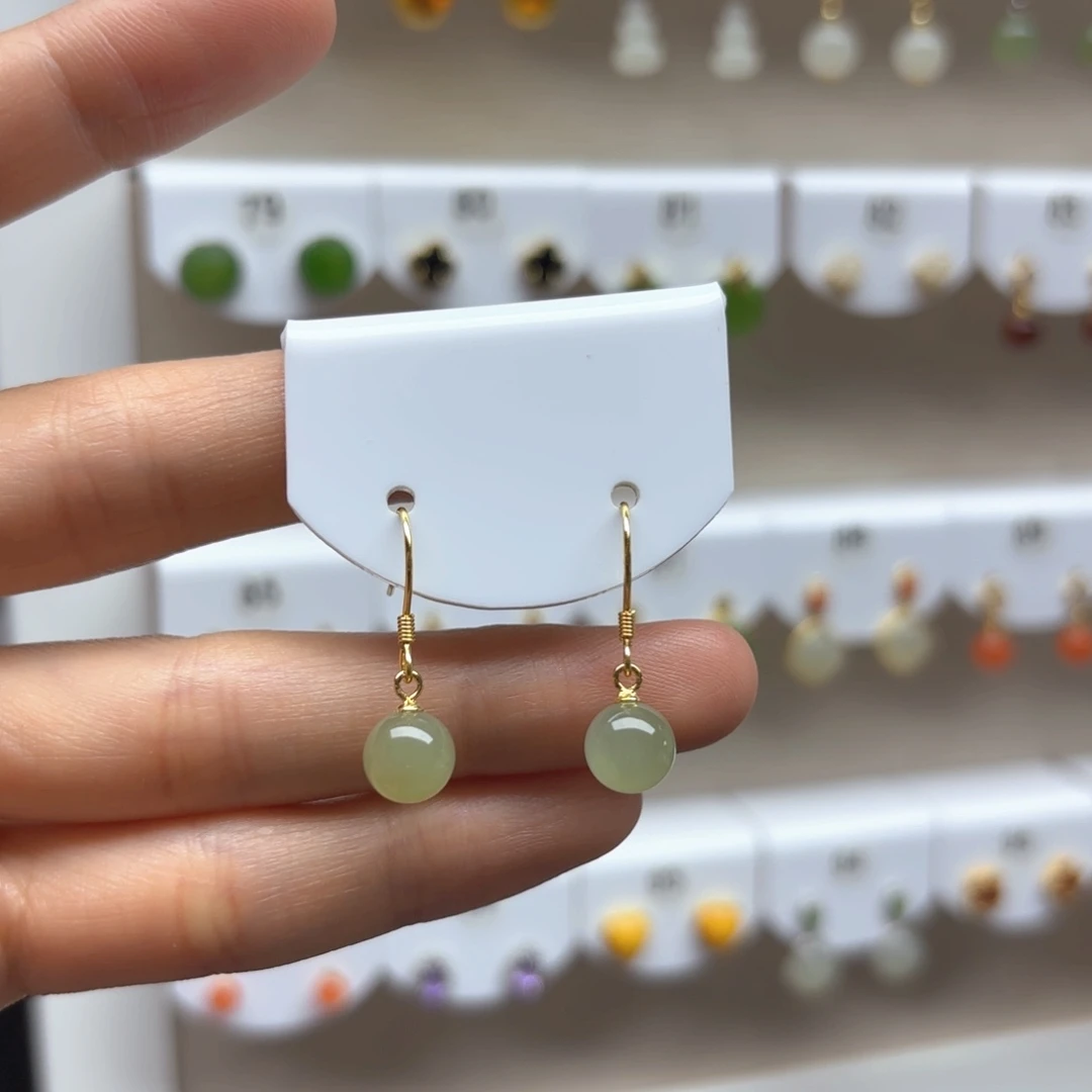 和田玉银S925镶嵌耳饰