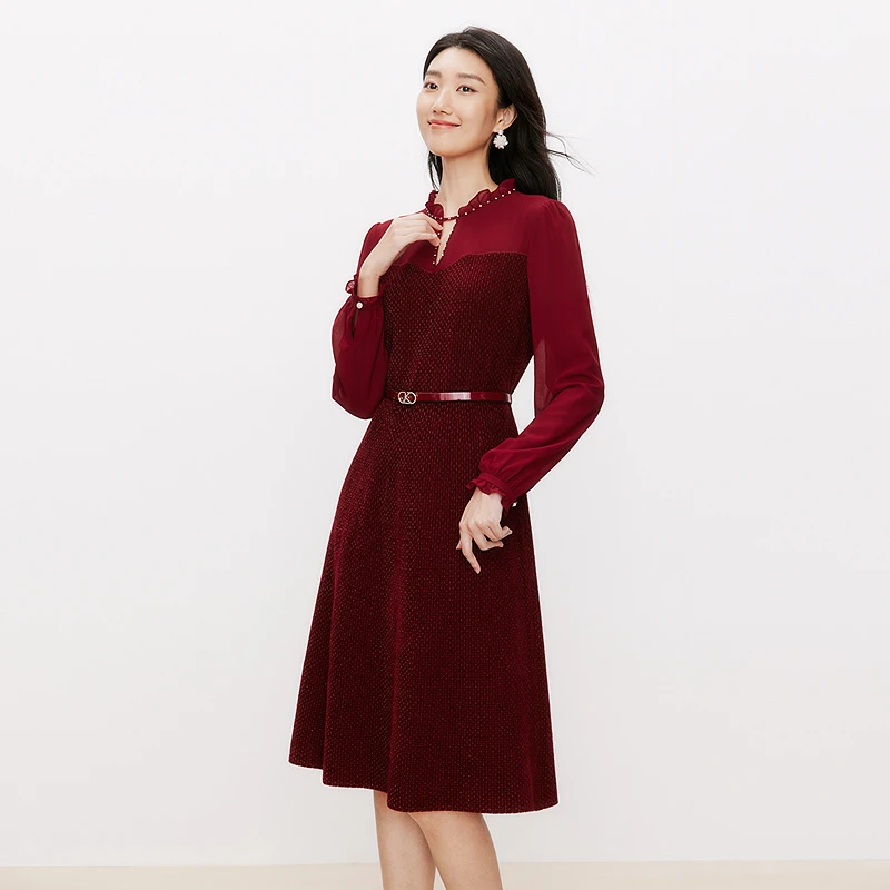 【新年系列】25春新款优雅波尔多酒红高颜值跨年衣服连衣裙KF11718