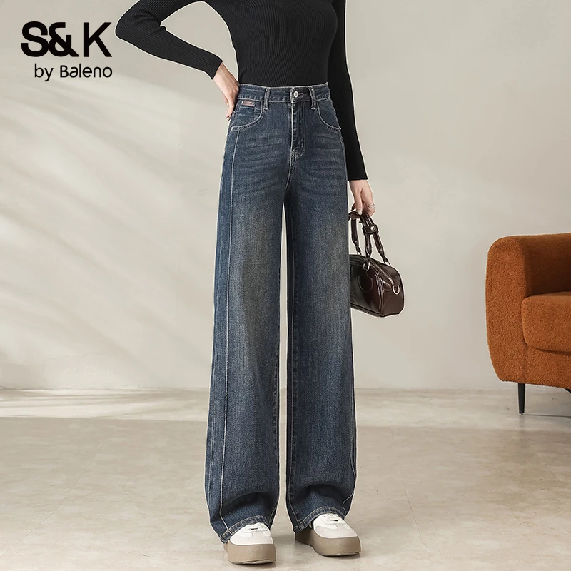 班尼路S&K秋季2025牛仔裤女新款高腰宽松阔腿裤百搭时尚休闲裤子