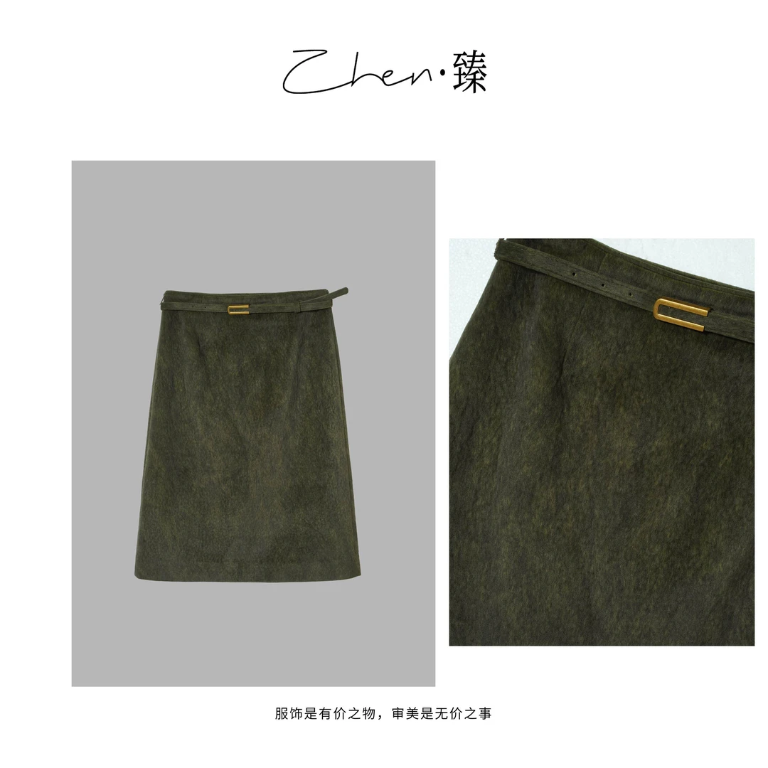 ZHEN.臻 老钱风气质高腰极简工装风山系丝绒A字半身裙BQ8815Z
