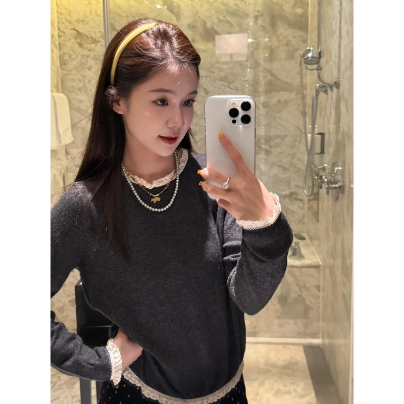 【花边拼接长袖】秋季时尚百搭温柔风拼接长袖-CX20251157