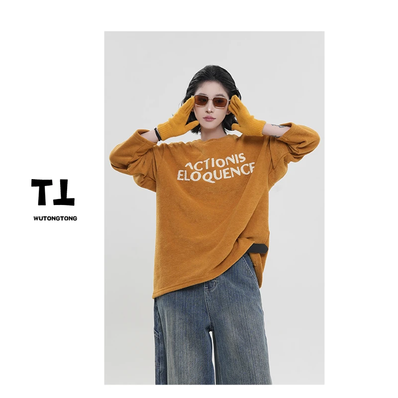 吴童童现货【旷野音乐】圆领长袖T恤衫女韩版休闲百搭套头上衣61778