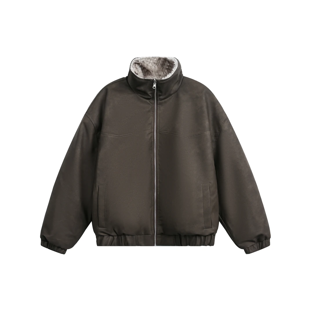 TEEINXX美式街头两面穿立领棉服加绒加厚保暖粉色棉衣外套冬MF116