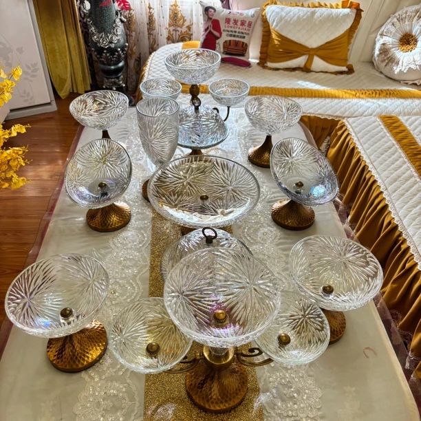 七彩玻璃果盘12脚16头