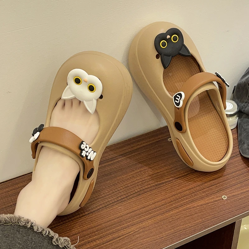 甜美卡通包头拖松糕跟厚底洞洞女款夏季外穿新款小个子一脚蹬拖鞋
