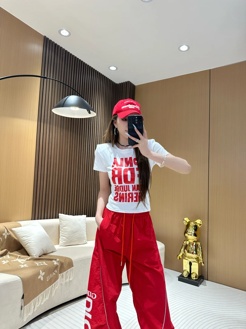 DA1723【字母印花圆领T恤】夏季修身短款上衣女字母印花时尚休闲女