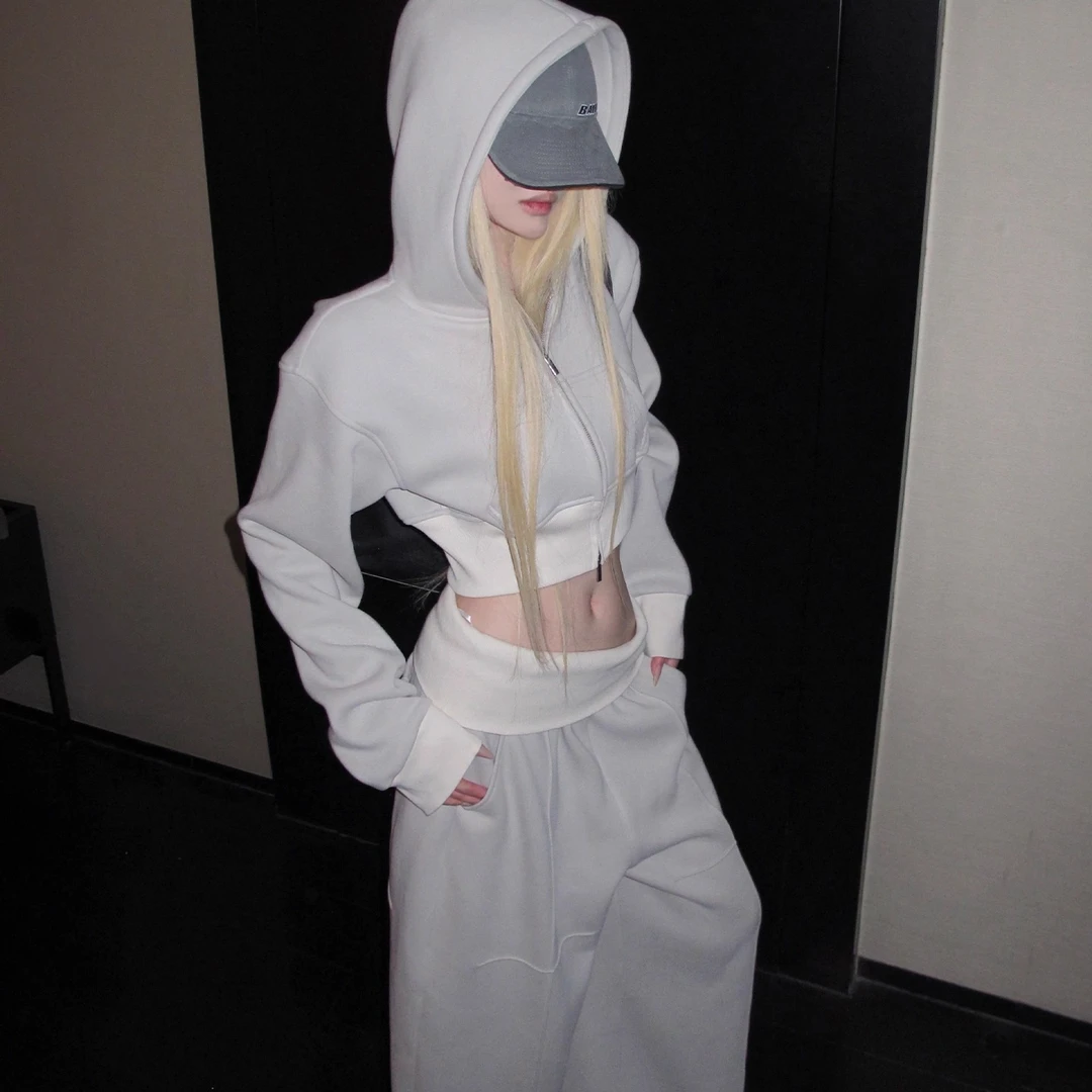 Rase le sol‘Dusk's Dawning‌’灰色短款连帽卫衣阔腿卫裤套装