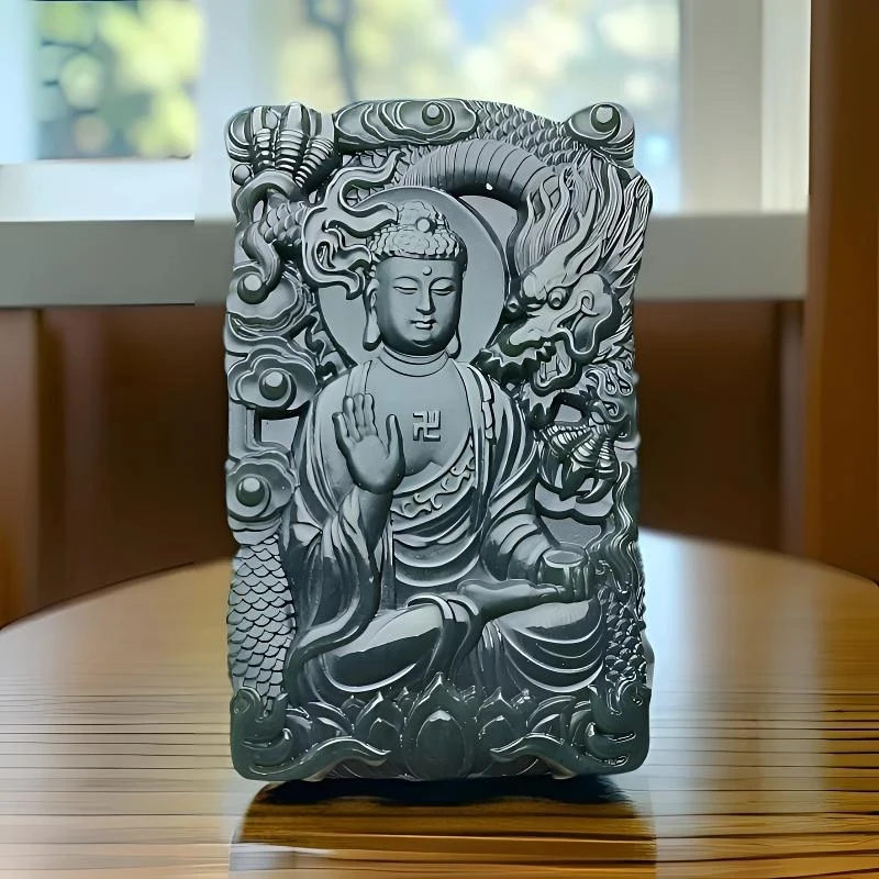 和田玉青玉盘龙大日如来守护神玉石吊坠男士高端大气款