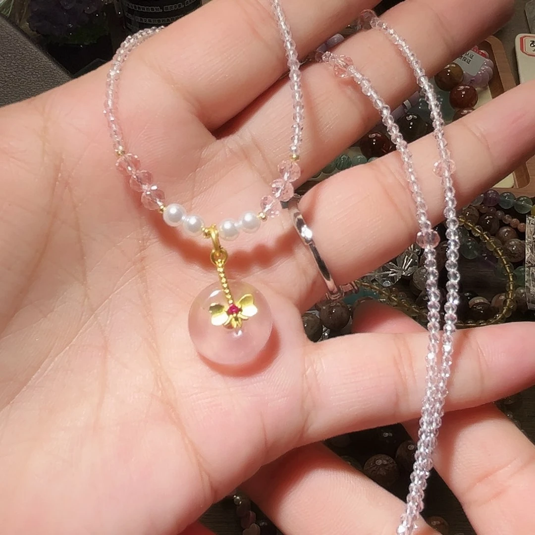 水晶手链未镶嵌粉水晶平安扣锁骨链