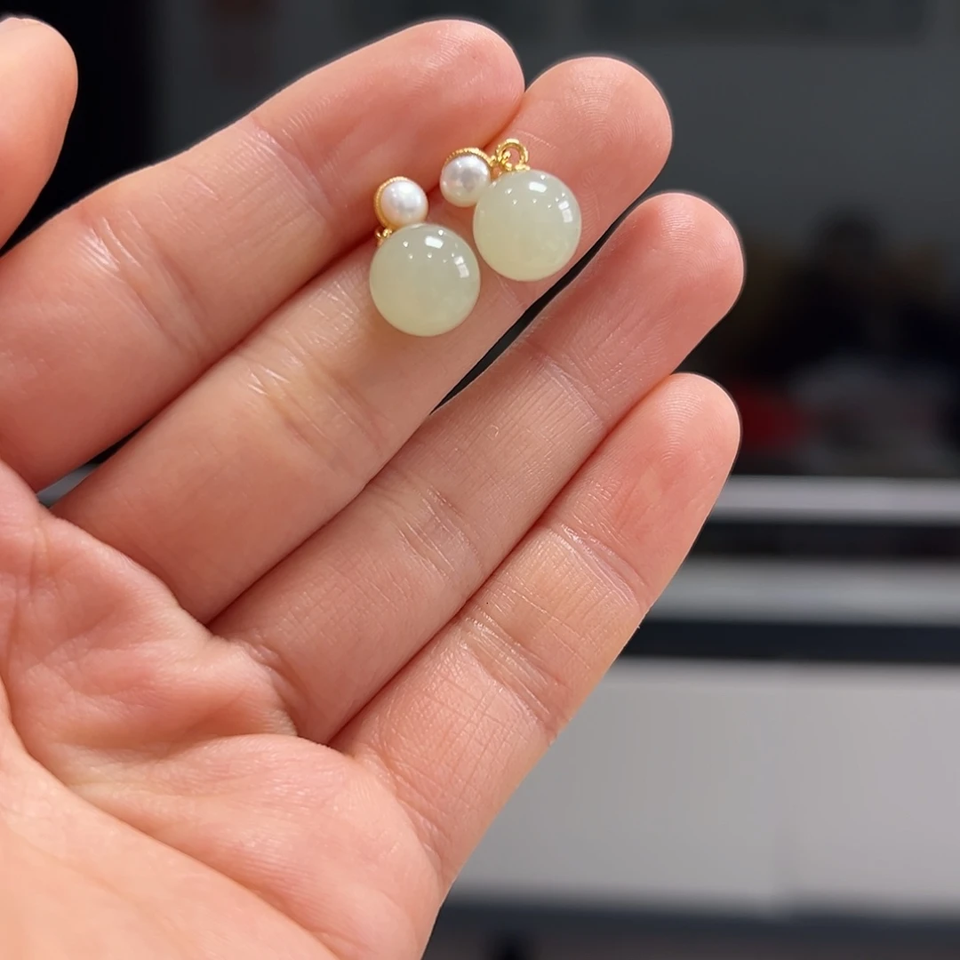 和田玉耳饰银S925镶嵌一***去