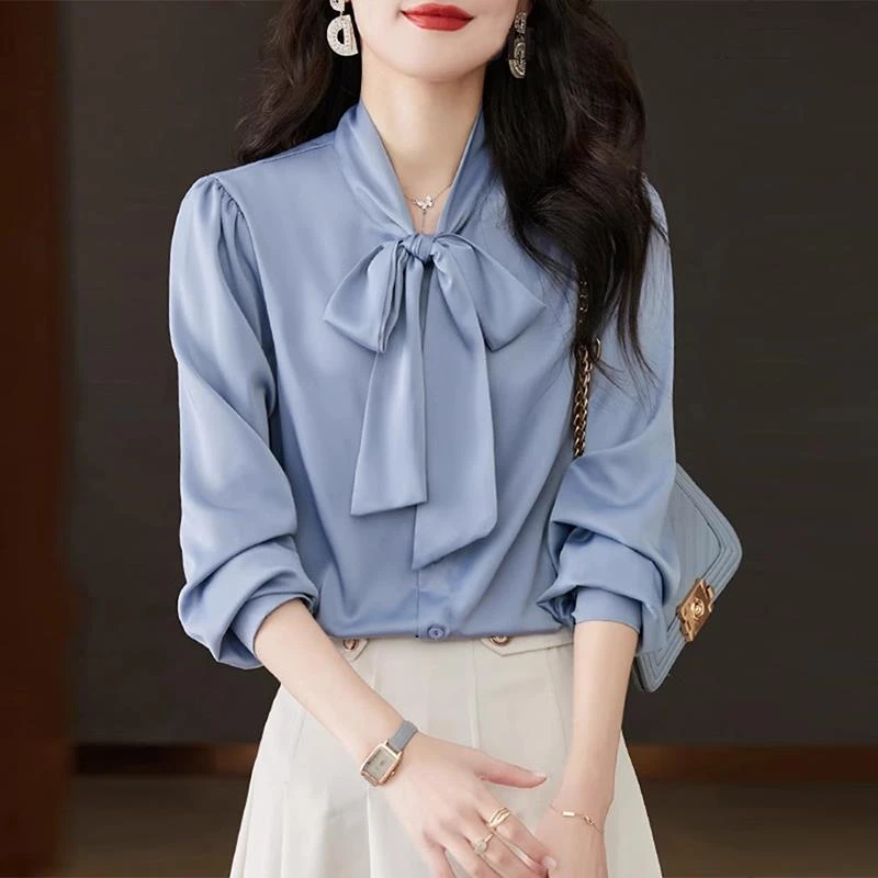 GiftPalm结飘带领衬衫女开春2025新款高级感轻奢法式雪纺长袖上衣