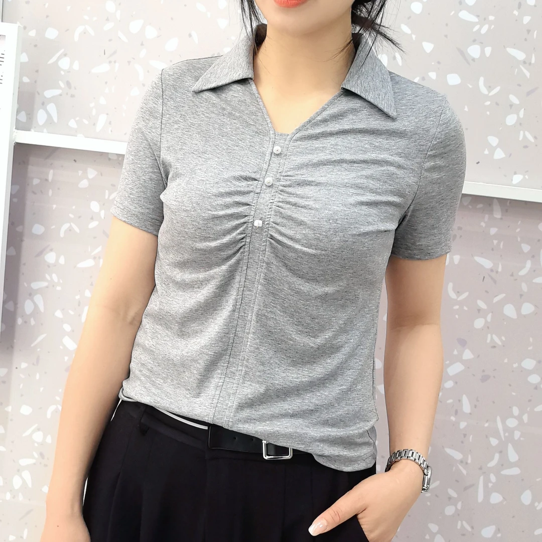祥好服饰 修身显瘦翻领短袖T恤 8537