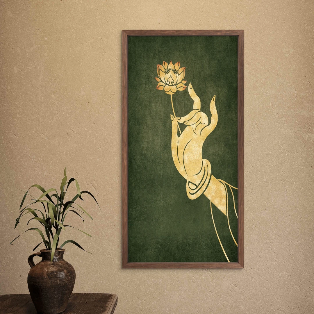 9702-35*68一念花开中式装饰画木框玄关书房茶室客厅挂画
